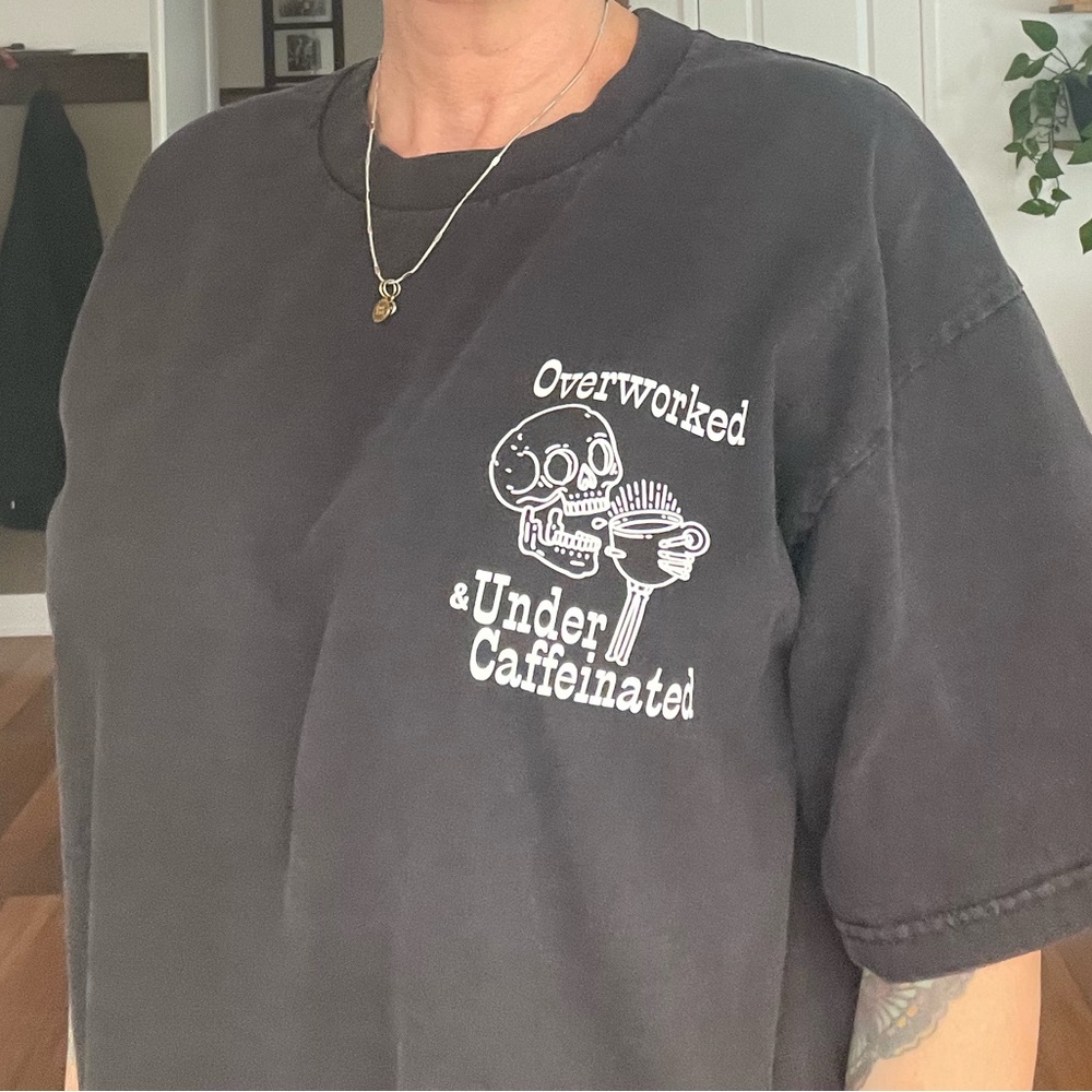 Black Graphic Sweatshirt "Overworked & Under Caffeinated"